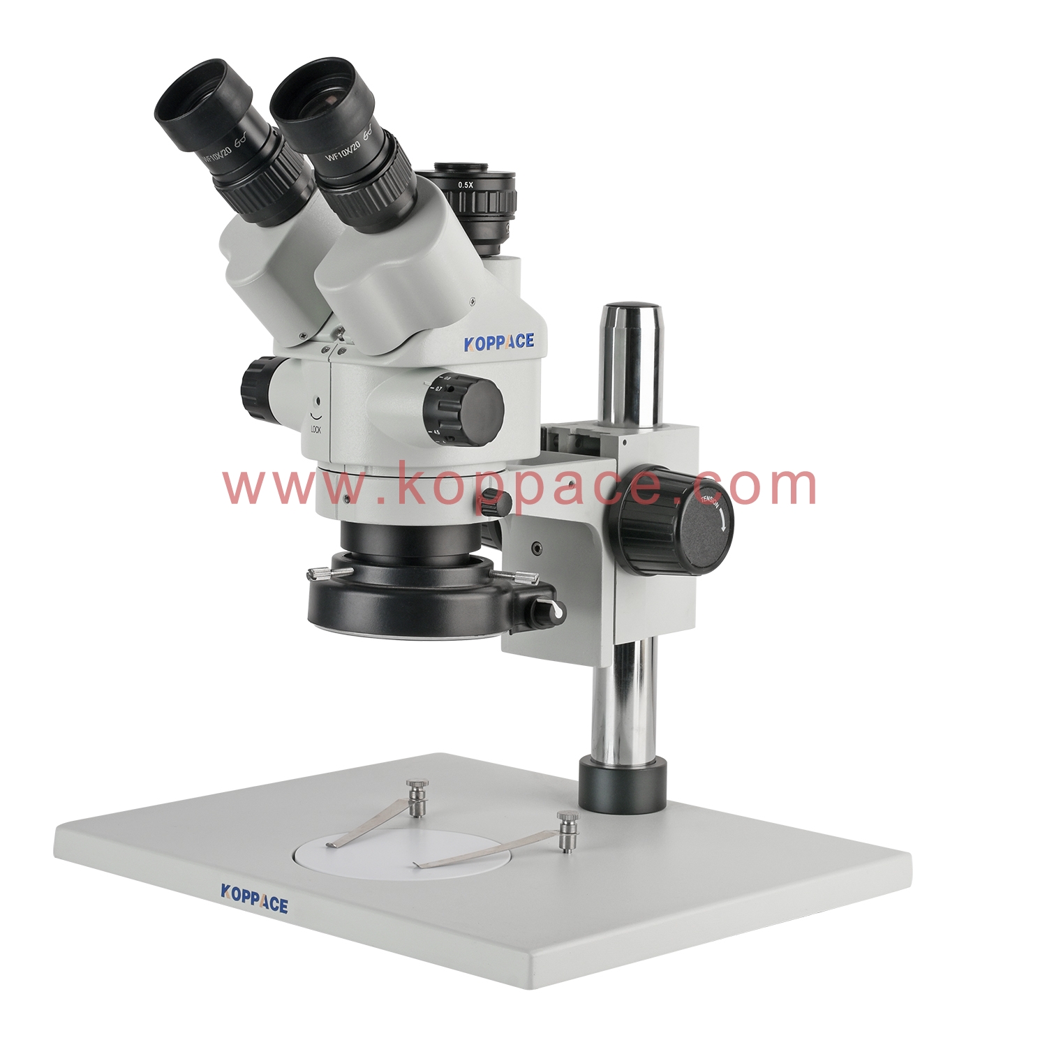 KOPPACE 3.5X-90X Large Platform Stereo Microscope Trinocular Interface  0.5XCTV With Magnification Locking Function